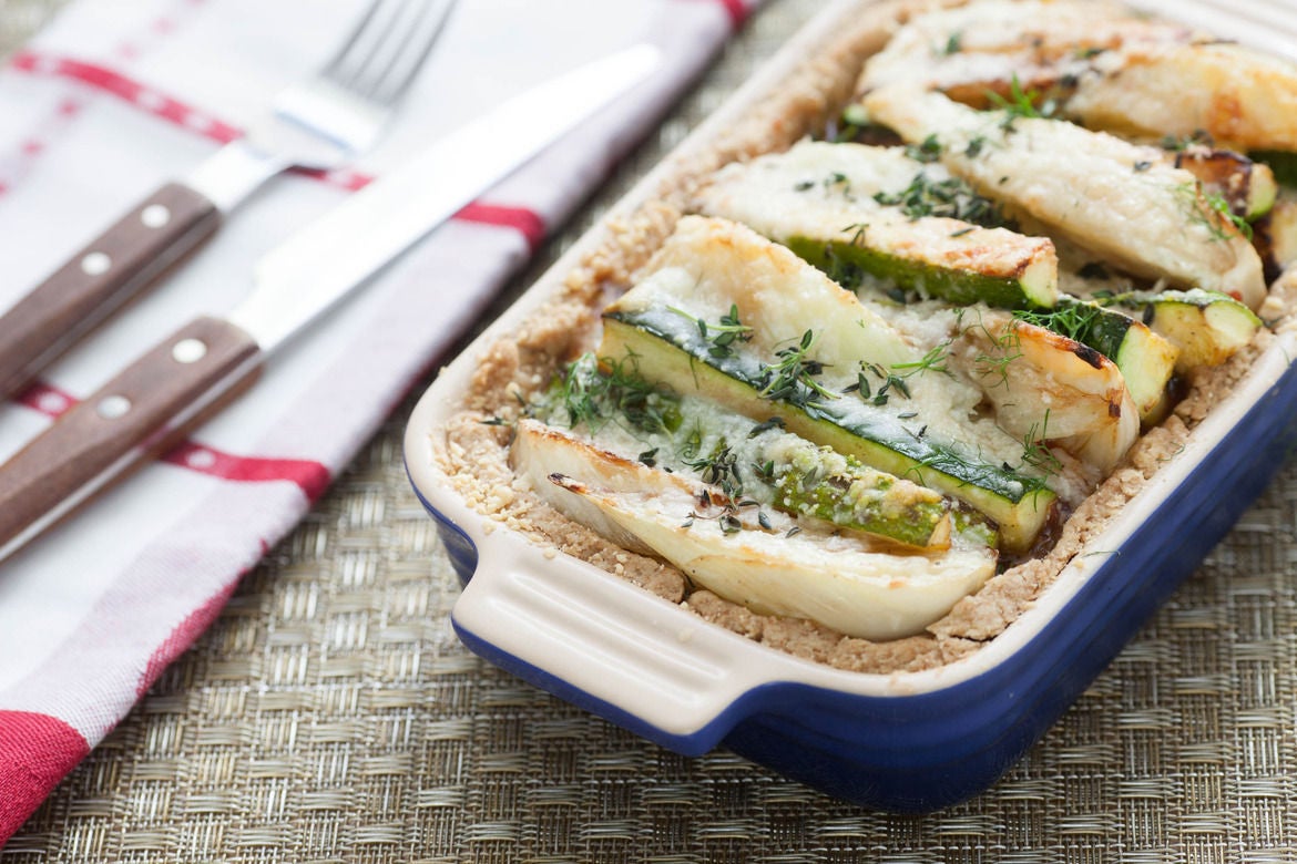 Caramelized Fennel & Zucchini Tart with Homemade Tomato Jam & Olive Oil Crust