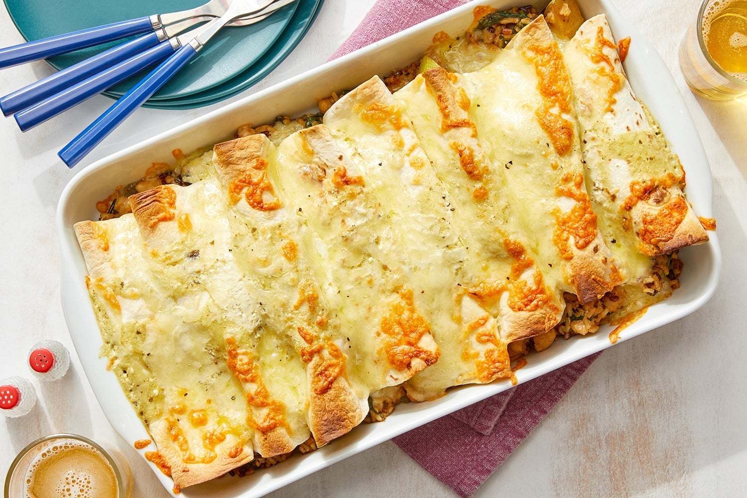 Recipe Cheesy Tomatillo Enchiladas with Zucchini, Spinach & White