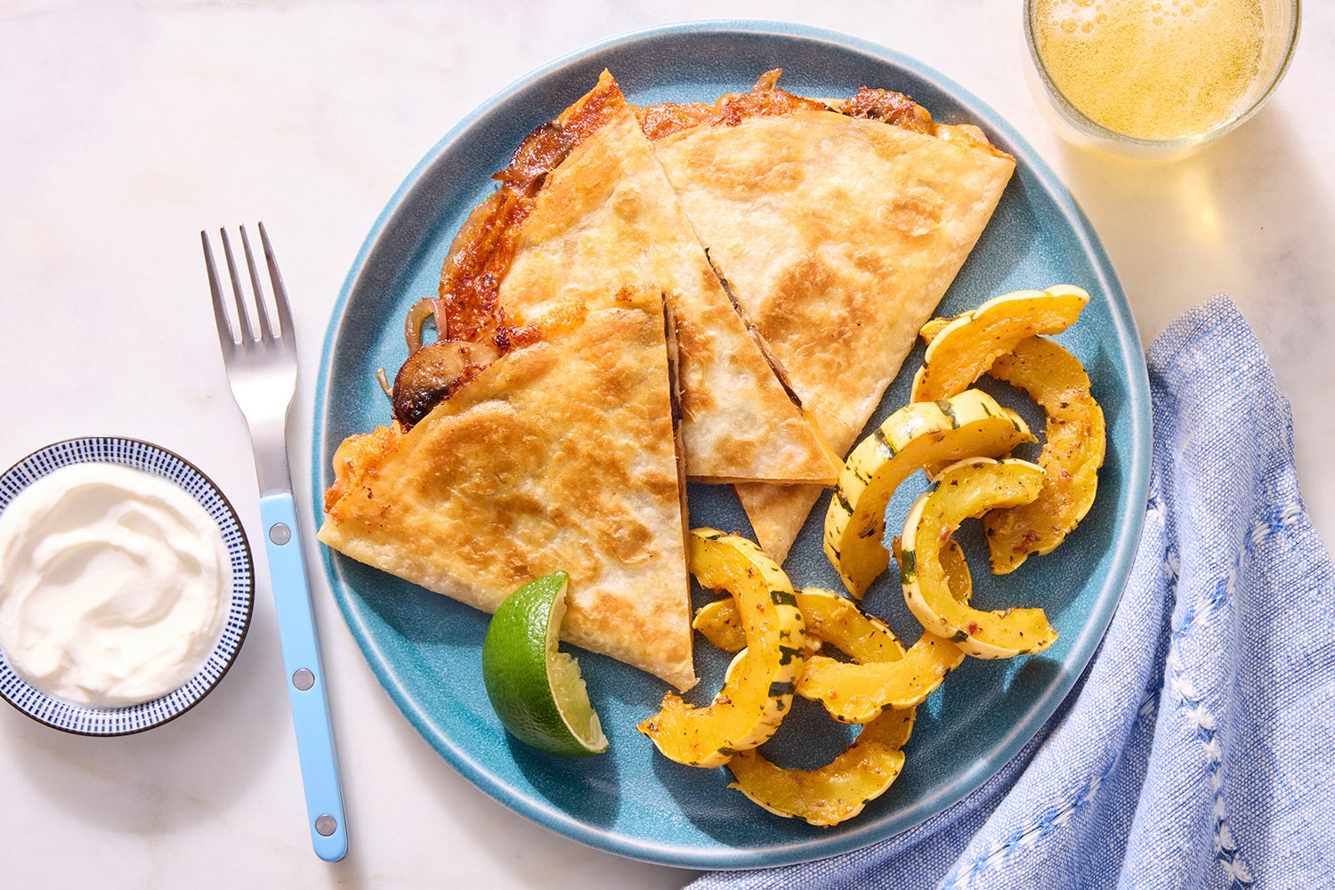 Recipe Cheesy Vegetable Quesadillas with Roasted Squash & Lime Yogurt