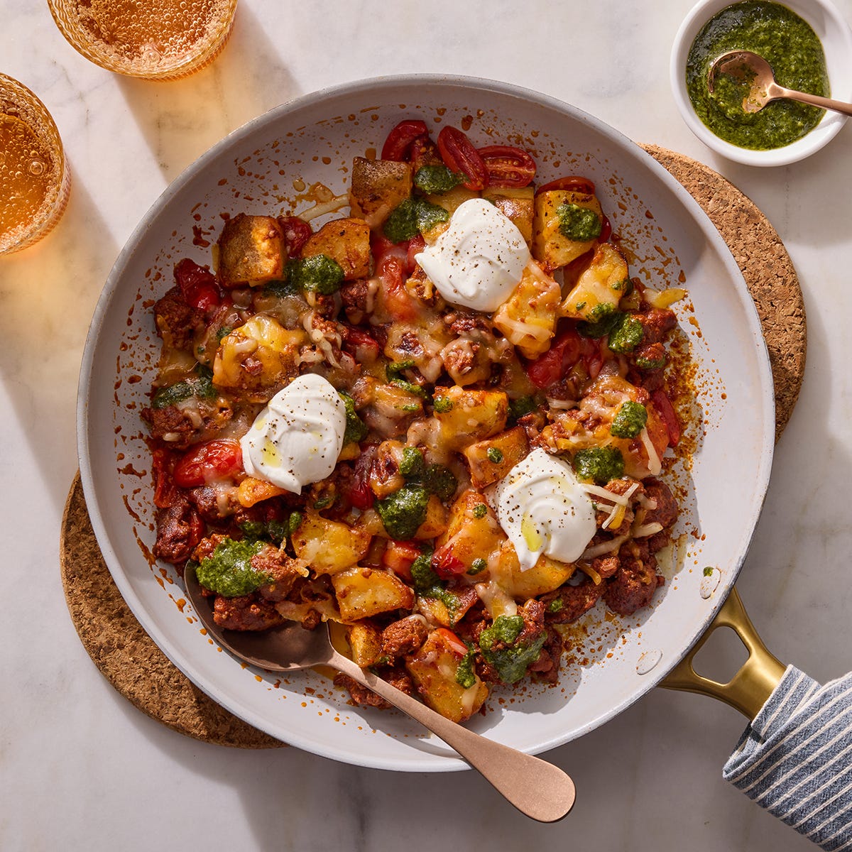 Recipe 15Min Cheesy Chorizo Skillet with PreCooked Potatoes