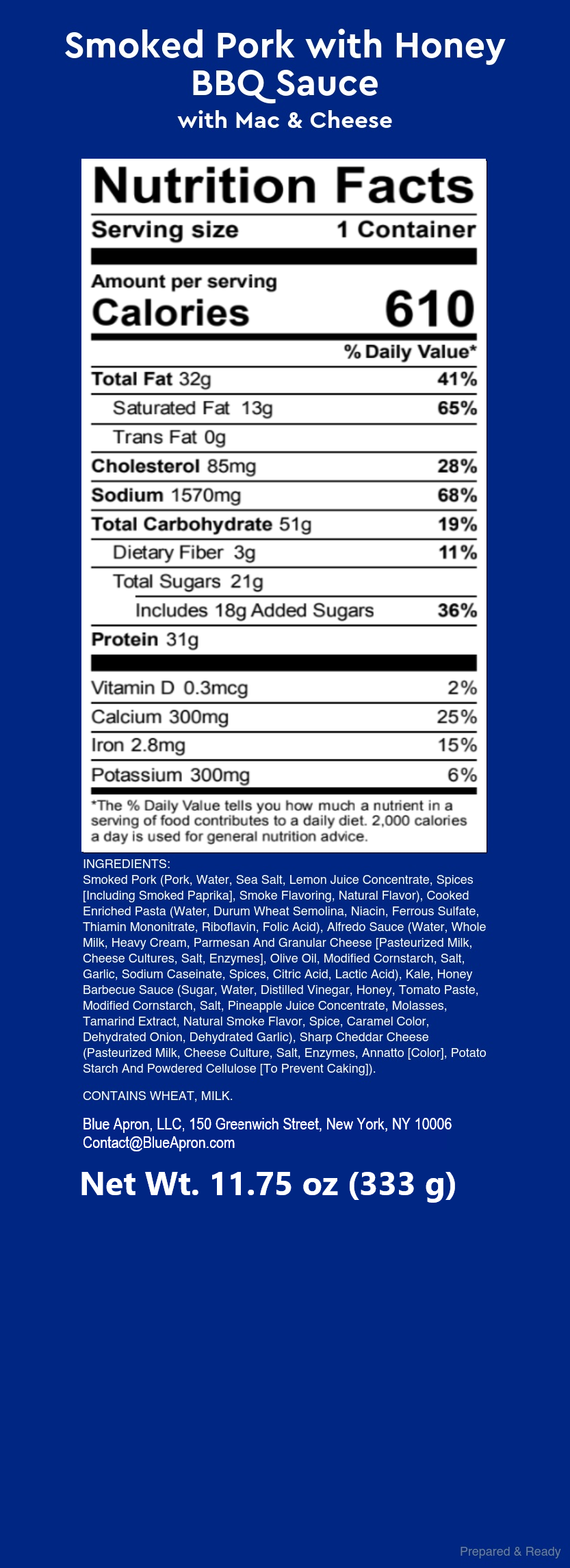 Recipe Smoked Pork & Honey BBQ Sauce with Mac & Cheese Blue Apron