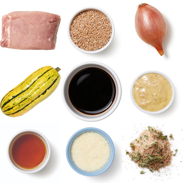 Recipe Pork Roast & Balsamic Honey Mustard with Farro, Squash