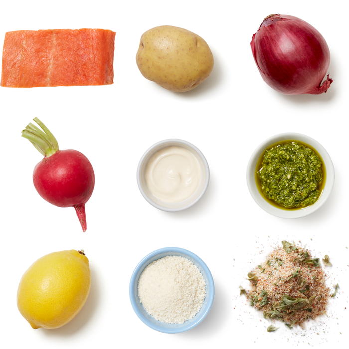 Recipe Sheet Pan Pesto Salmon with Roasted Vegetables Blue Apron