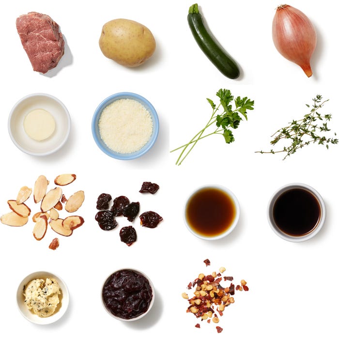 Recipe Tenderloin Steaks & Cherry Pan Sauce with Roasted Zucchini