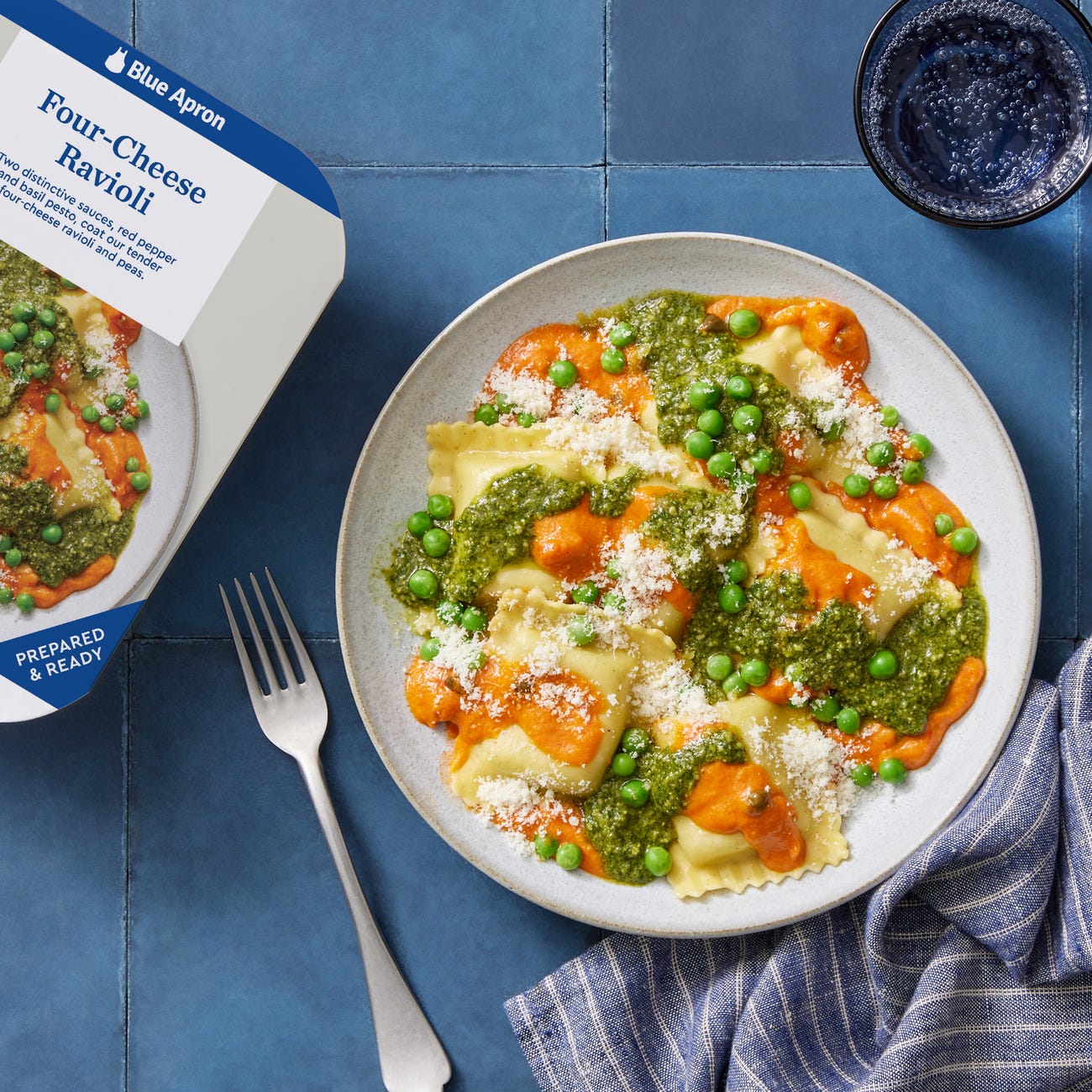 Recipe FourCheese Ravioli with Red Pepper Rosa, Pesto & Parmesan