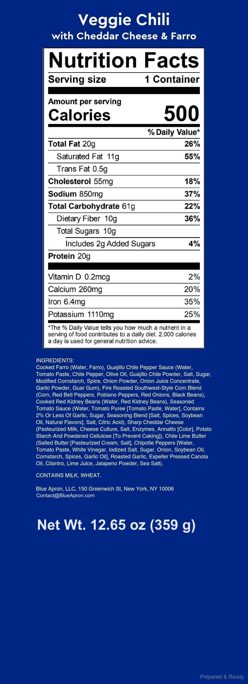 Recipe Veggie Chili with Cheddar Cheese & Farro Blue Apron