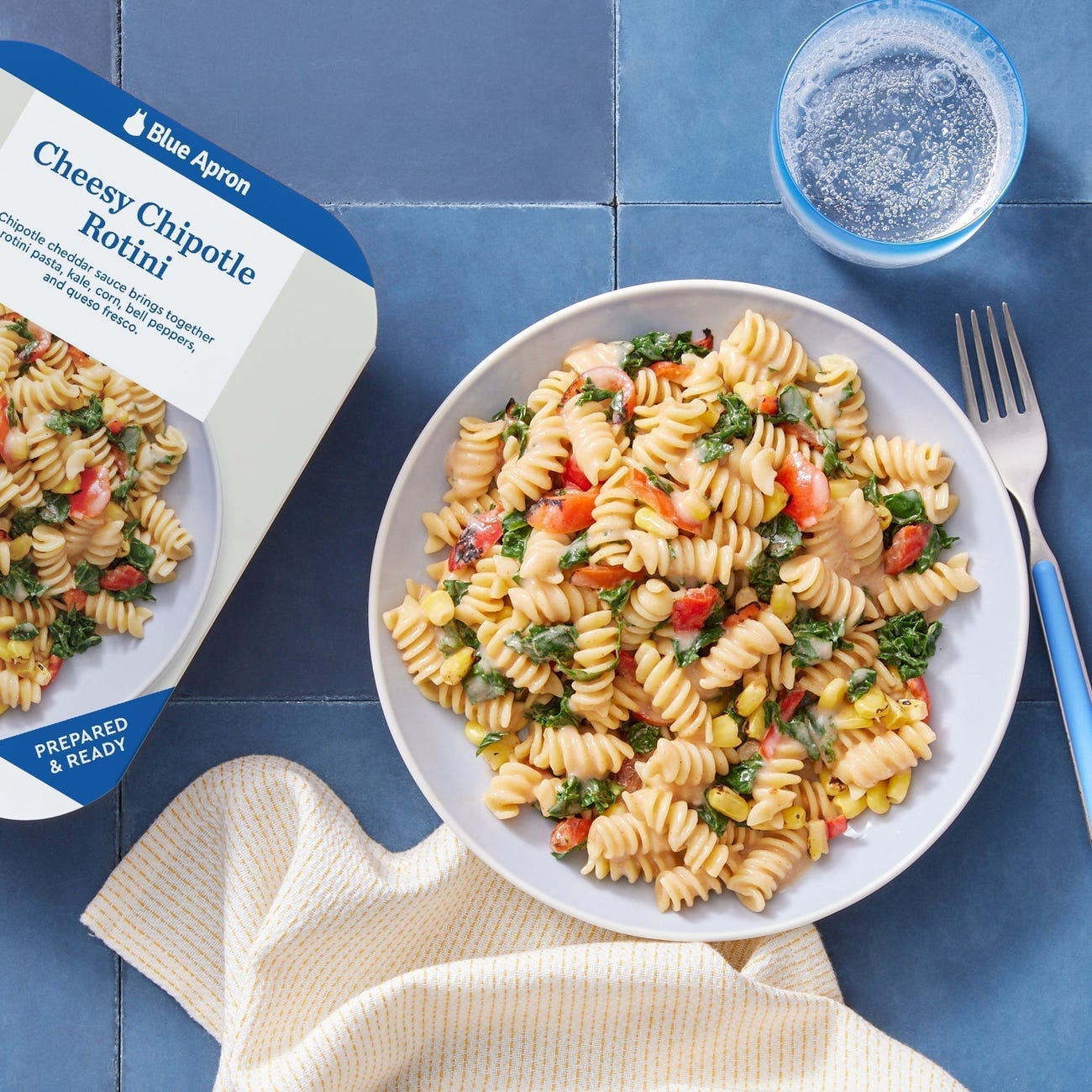 Recipe Cheesy Chipotle Rotini with Kale, Peppers & Corn Blue Apron