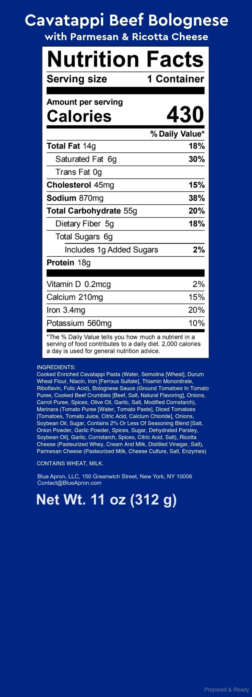 Recipe Cavatappi Beef Bolognese with Parmesan & Ricotta Cheese Blue