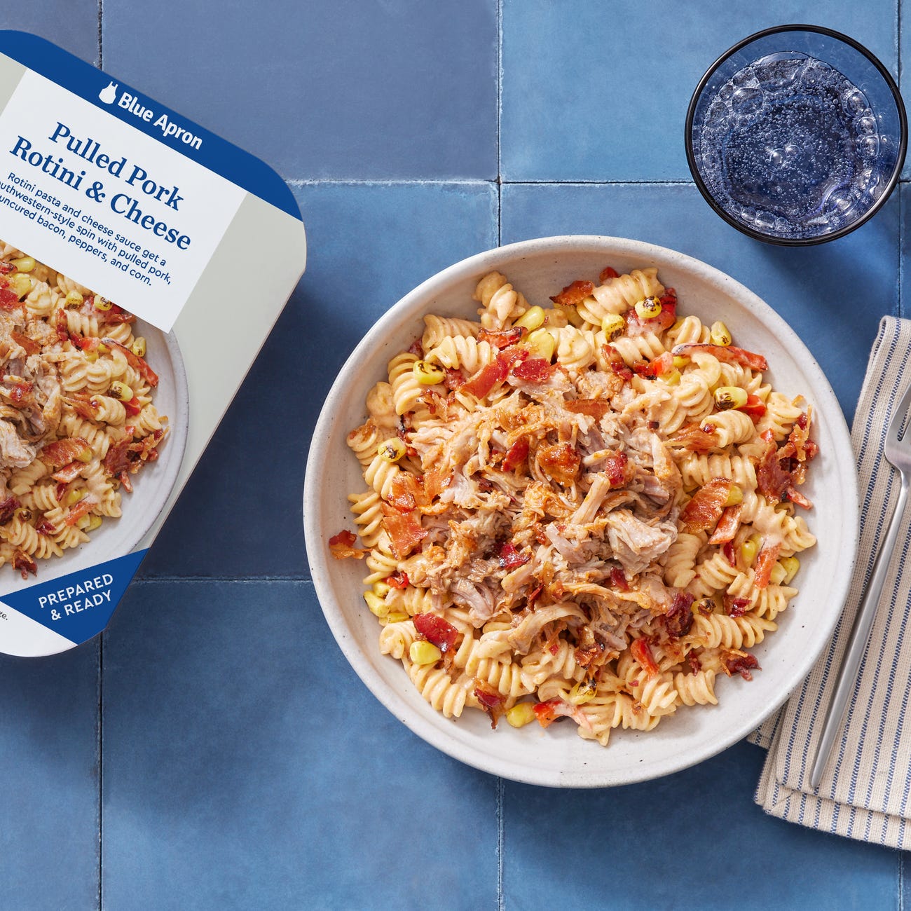 Recipe Pulled Pork Rotini & Cheese with Bacon, Peppers & Corn Blue Apron
