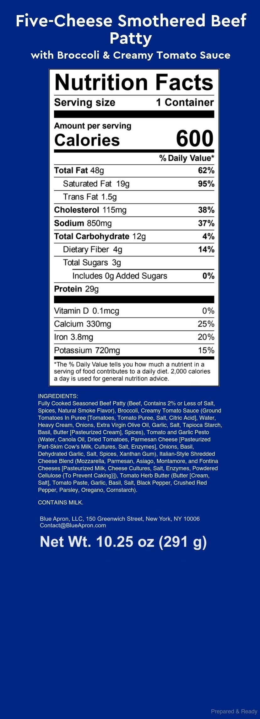 Recipe FiveCheese Smothered Beef Patty with Broccoli & Creamy Tomato