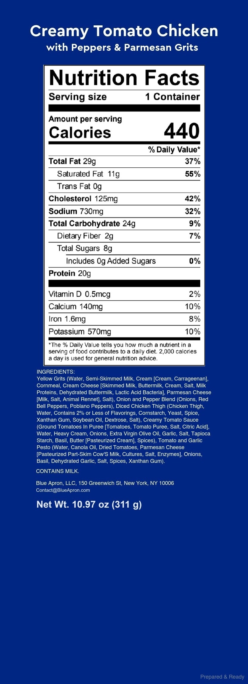 Recipe Creamy Tomato Chicken with Peppers & Parmesan Grits Blue Apron