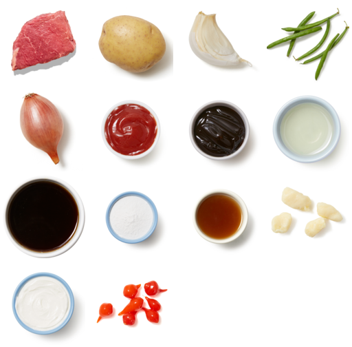 Recipe Seared Steaks & Crispy Shallot with Mashed Potatoes & MapleSoy