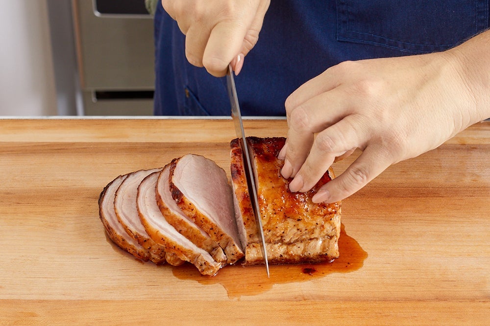 Roast, slice & dress the pork 