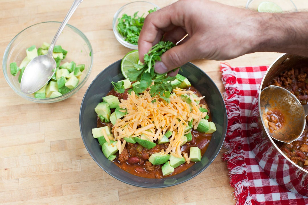 Recipe Turkey Chili with Avocado & Cheddar Cheese Blue Apron