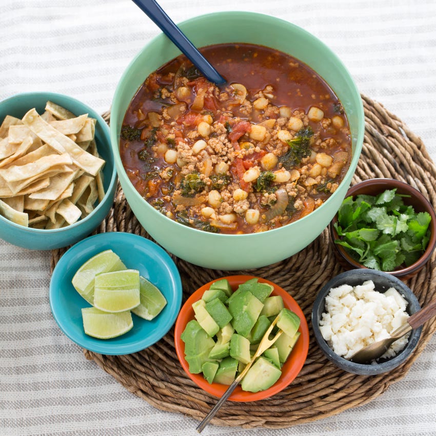 Recipe Pork & Hominy Pozole with Avocado & Crispy Tortilla Strips