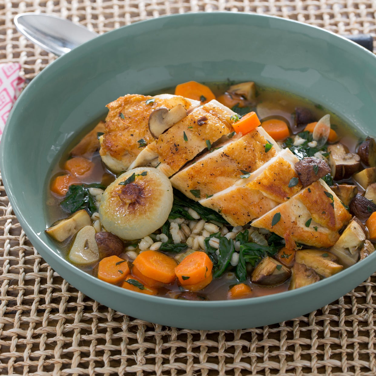 Recipe PanSeared Chicken Verjus with Pearled Barley & Mushrooms à la