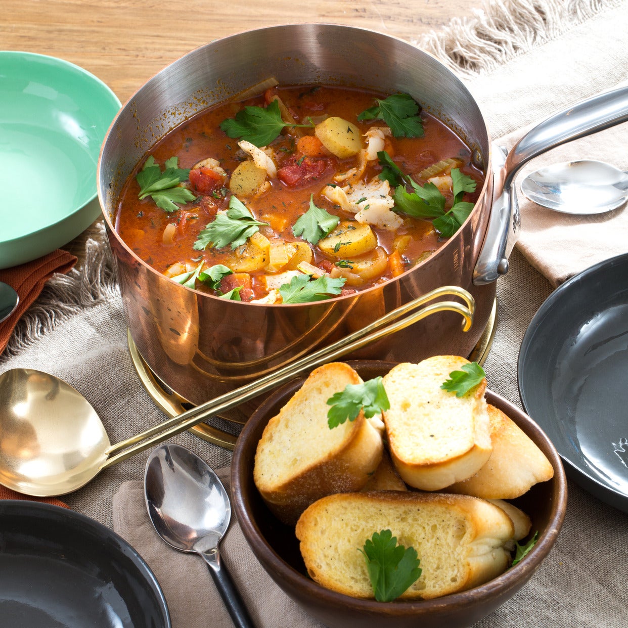 Recipe ManhattanStyle Fish Chowder with Garlic Bread Blue Apron