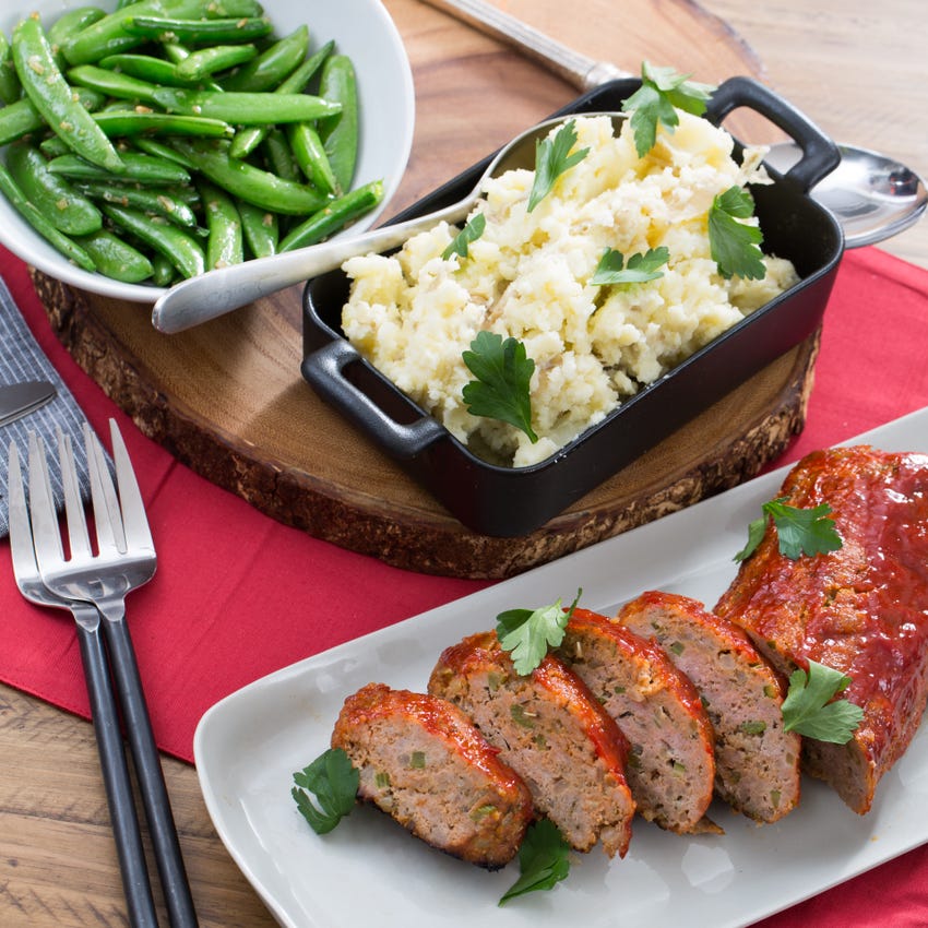 Recipe Turkey Meatloaf with Creamy Mashed Potatoes & Sauteed Snap Peas