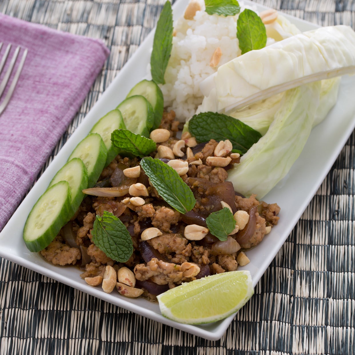 Recipe Laotian Larb Gai with Sticky Rice, Peanuts & Mint Blue Apron