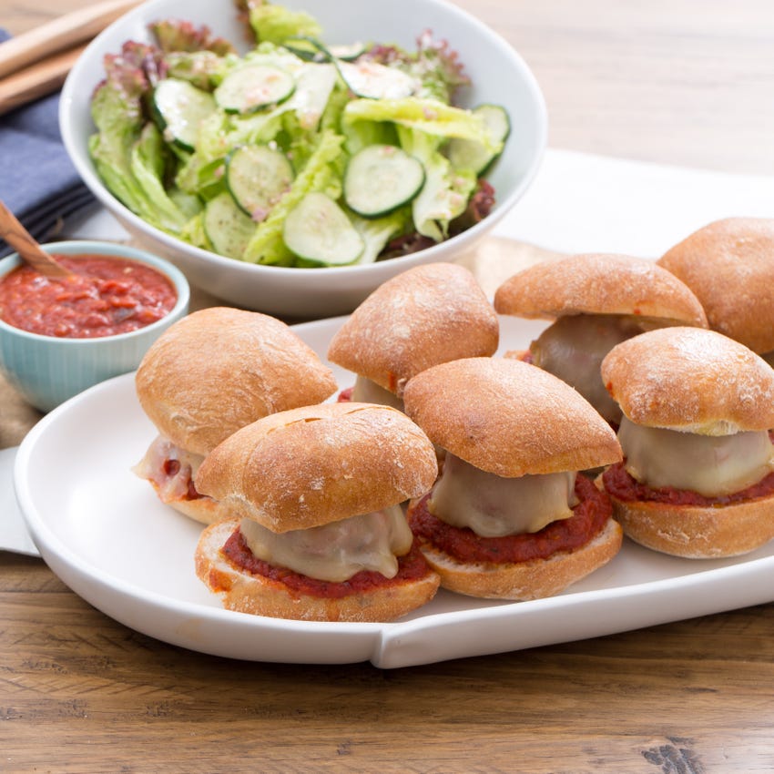 Recipe Turkey Meatball Sliders with Red Leaf Lettuce & Cucumber Salad