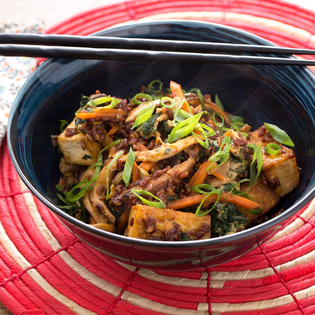 Recipe Tofu & Red Rice StirFry with Kale & Shiitake Mushrooms Blue