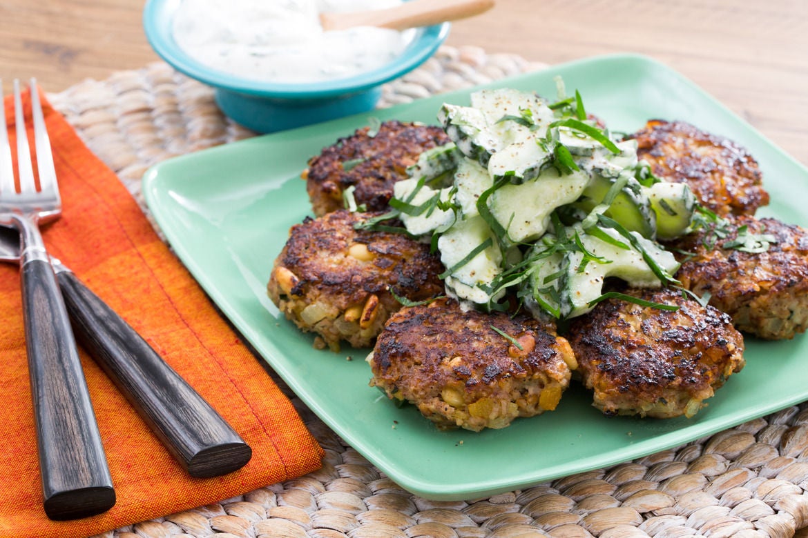 Recipe Turkey Kibbeh with Cucumber Salad & MintYogurt Sauce Blue Apron