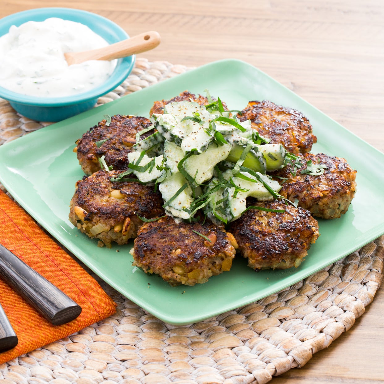 Recipe Turkey Kibbeh with Cucumber Salad & MintYogurt