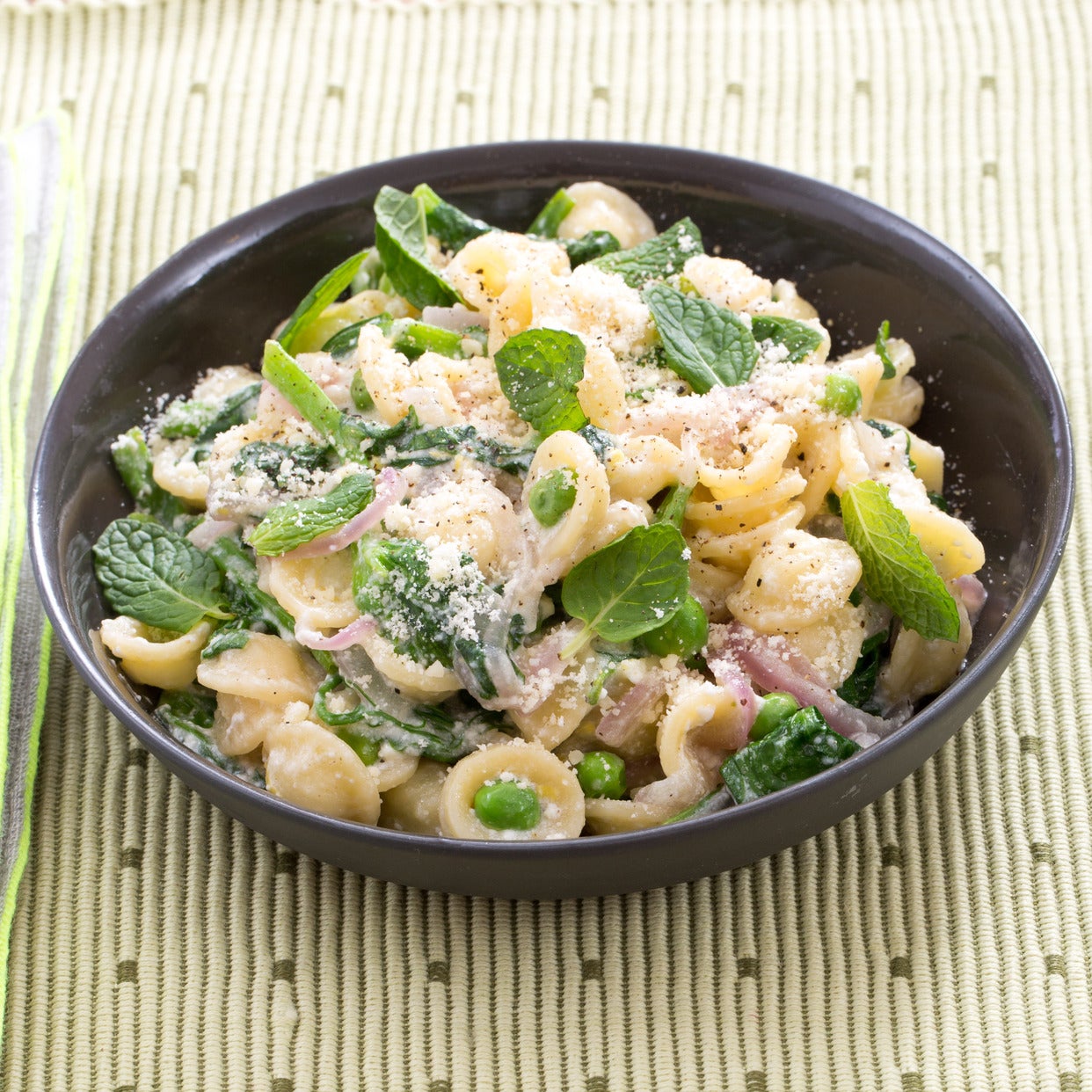 Recipe Orecchiette Pasta with English Peas, Pecorino Cheese & Mint