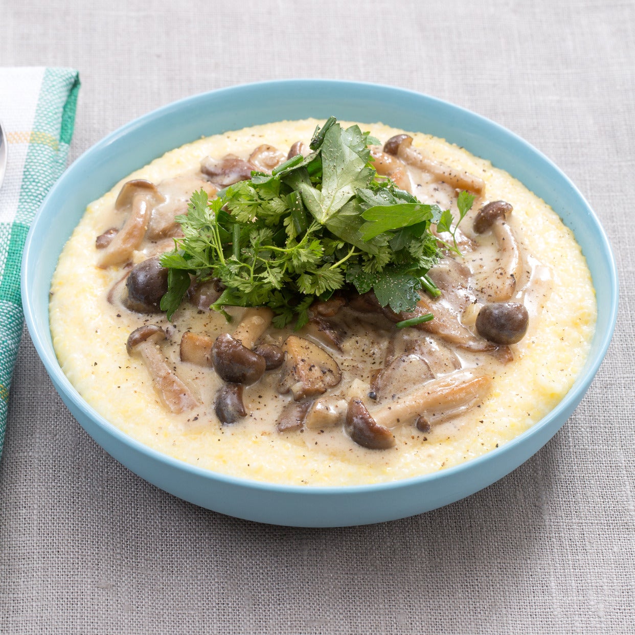 Recipe Stewed Mushrooms with Creamy Goat Cheese Polenta & Fresh Herb