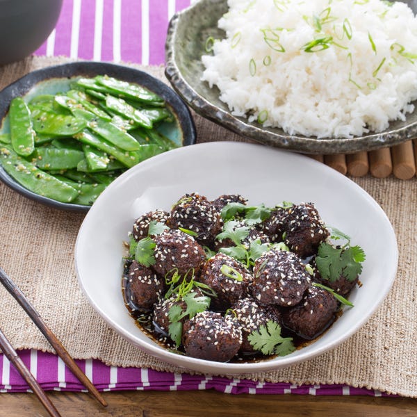 Recipe Chinese FiveSpice Meatballs with Snow Peas & Jasmine Rice