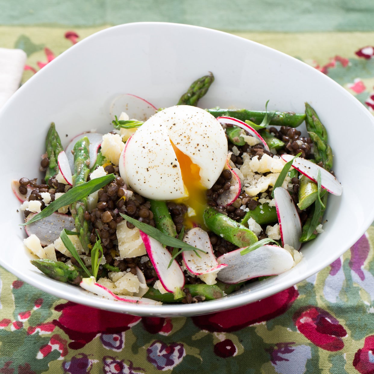 Recipe Beluga Lentil & Asparagus Salad with SoftBoiled Eggs, French