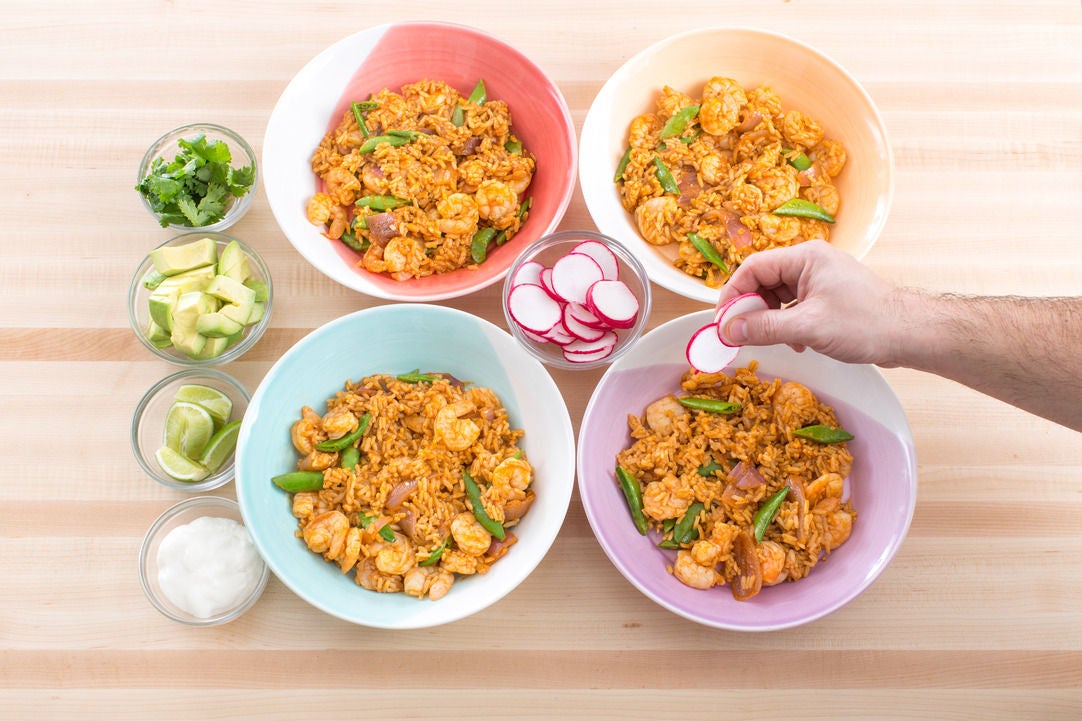 Recipe Mexican Shrimp Fried Rice with Radishes, Avocado & Sugar Snap