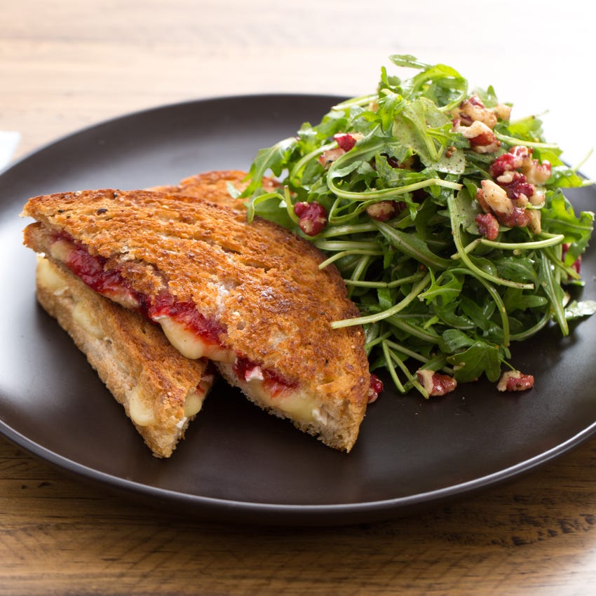 Recipe Grilled Brie Sandwiches with Quick Strawberry Jam & Red Walnut
