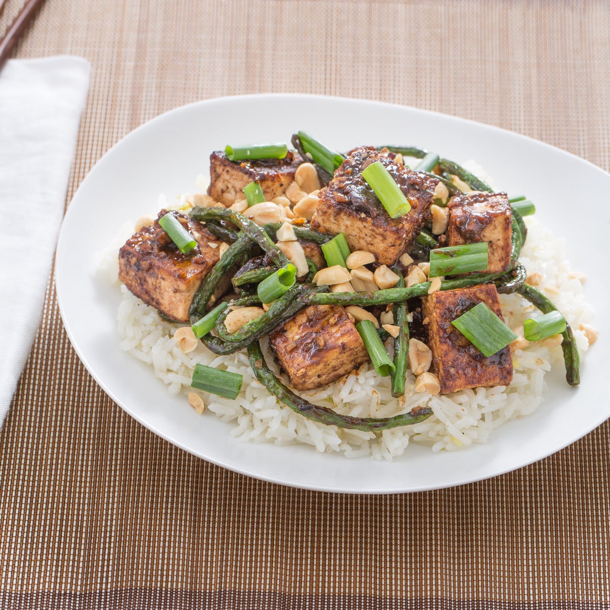 Recipe Szechuan Tofu & Long Beans with Jasmine Rice, Peanuts & Bird's Eye Chile Blue Apron