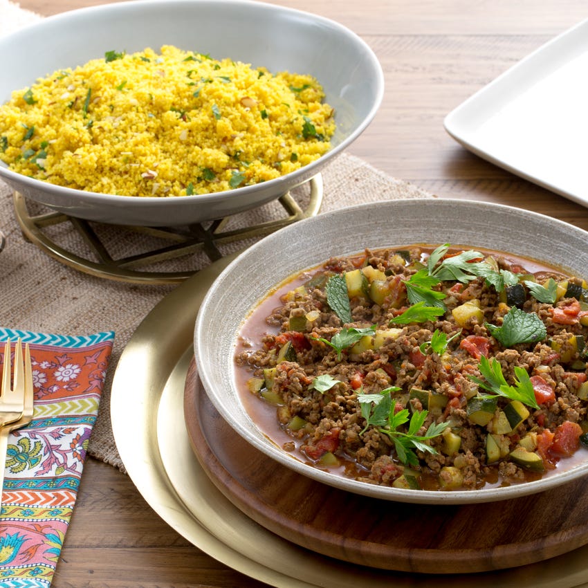 Recipe: North African Beef Tagine with Zucchini & Almond-Herb Couscous