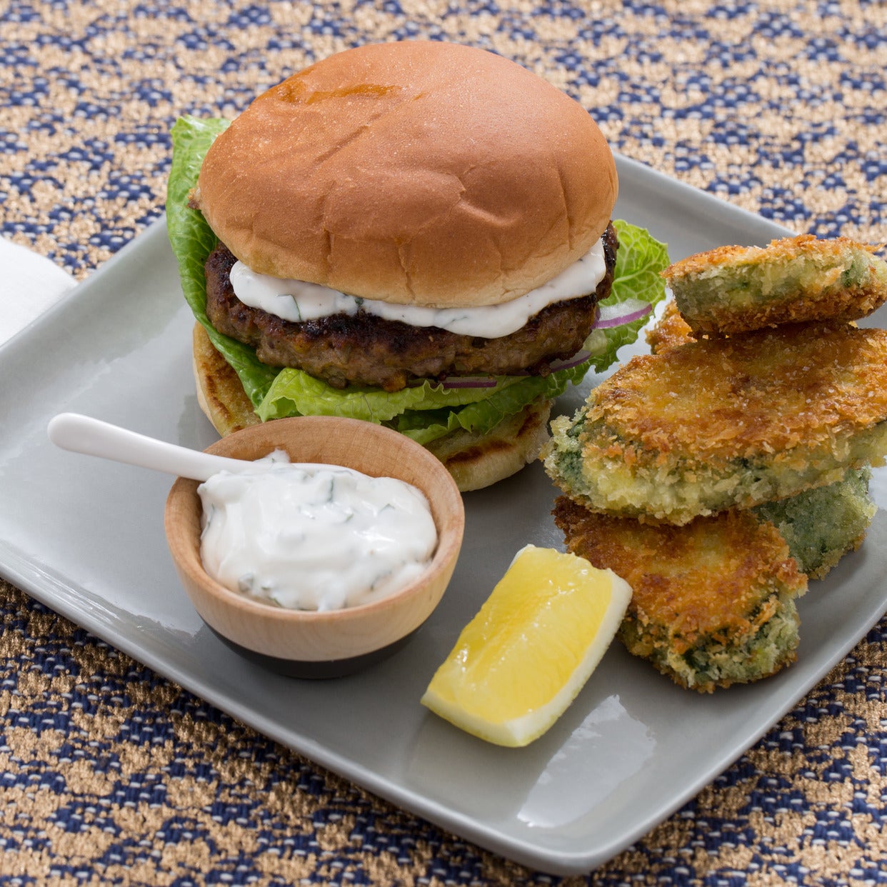 Recipe VadouvanSpiced Lamb Burgers with Crispy Curried Zucchini