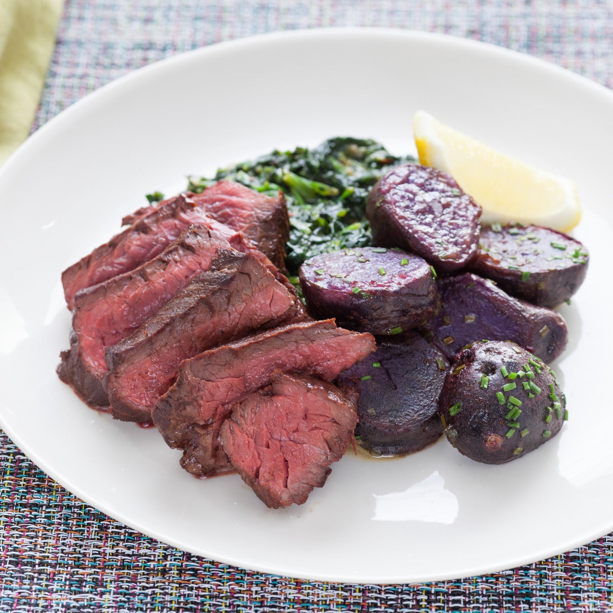 Recipe PanSeared Steaks with "Creamed" Spinach & LemonButter Purple