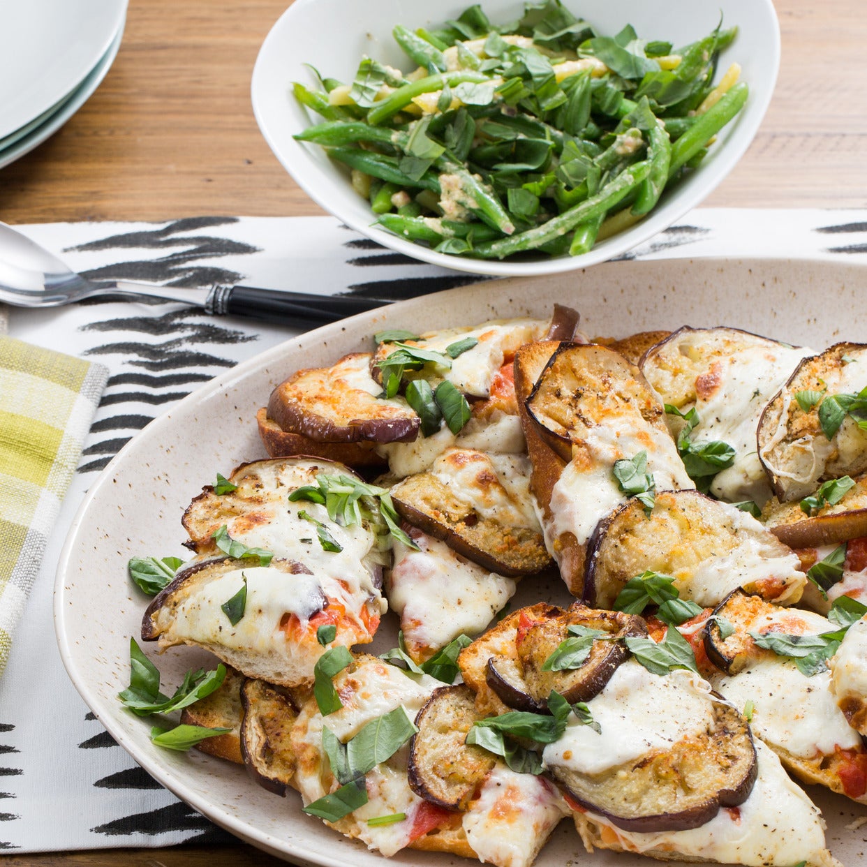 Recipe Eggplant French Bread Pizzas with Fresh Mozzarella & Summer