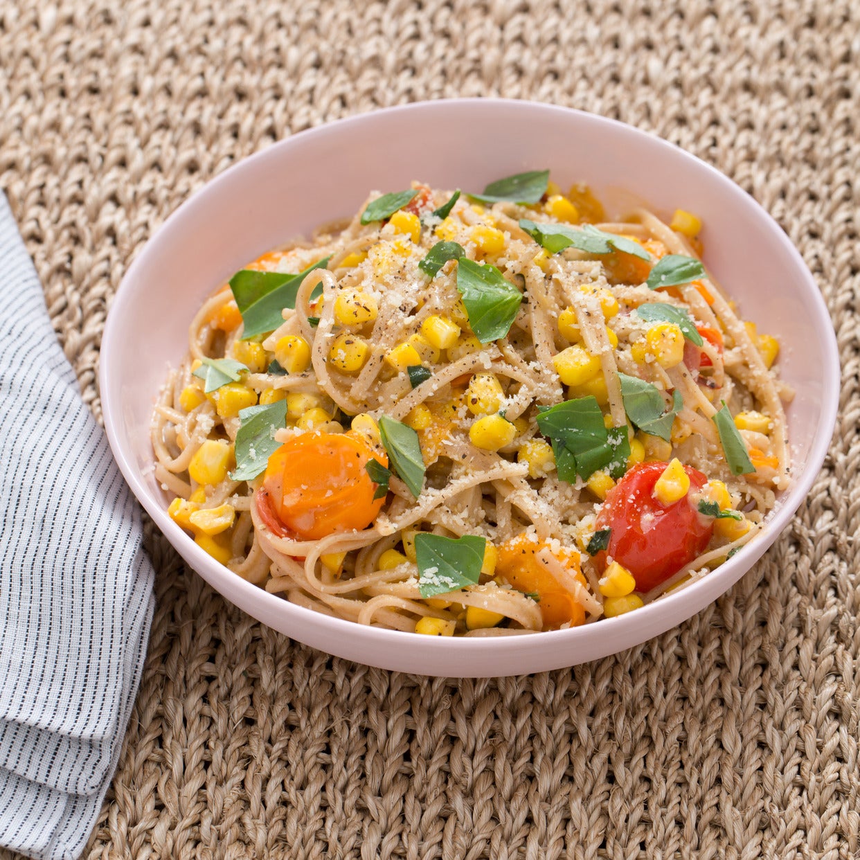 Recipe Whole Grain Spaghetti with Corn, Cherry Tomatoes & Mascarpone Cheese Blue Apron
