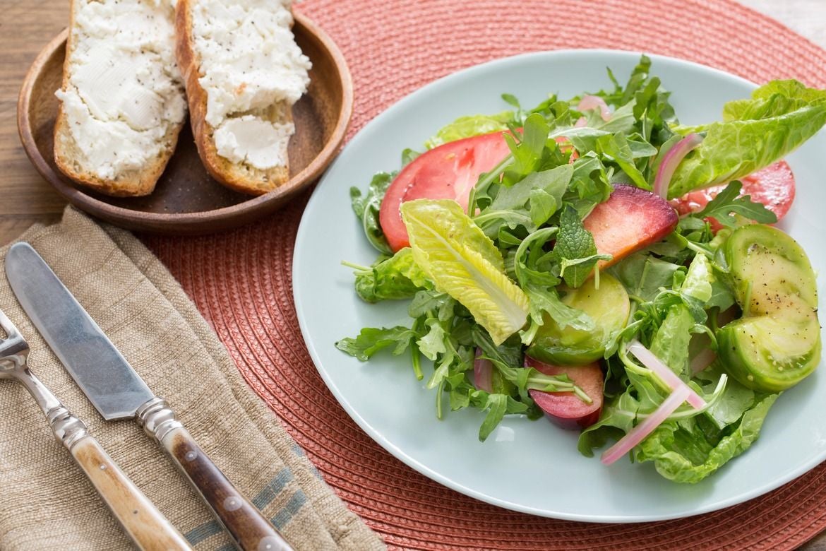 Recipe Heirloom Tomato & Stone Fruit Salad with Goat Cheese Toasts