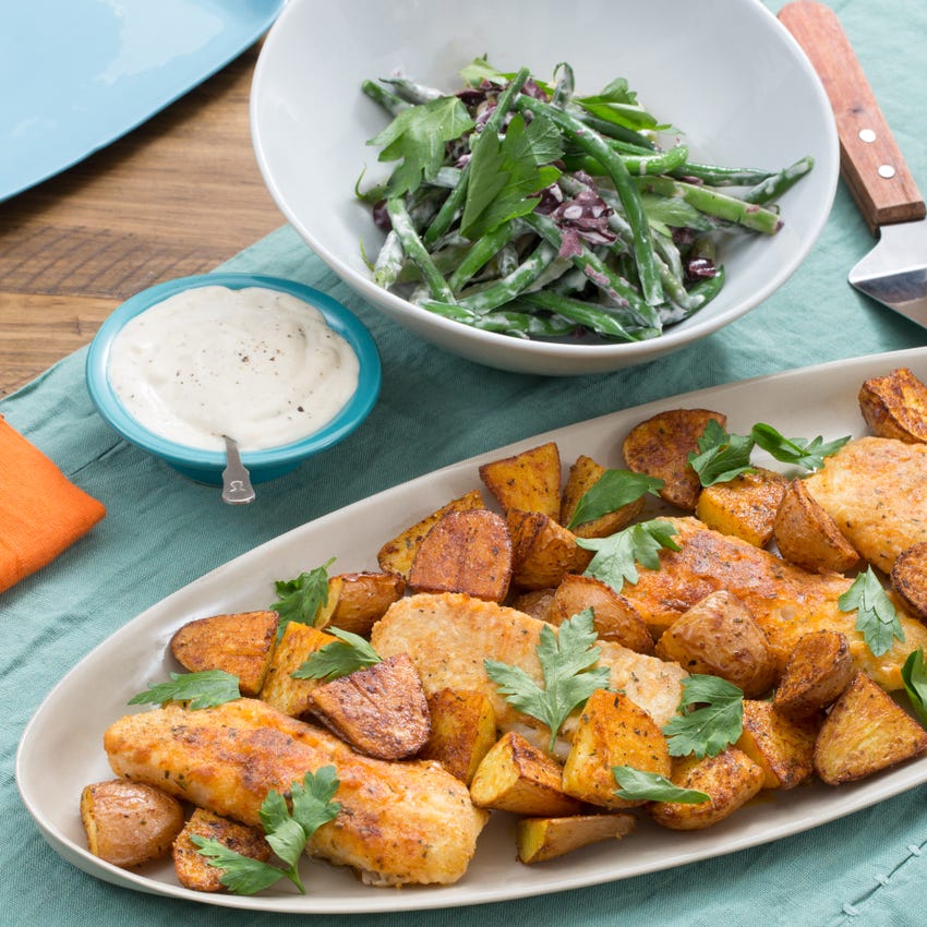 Recipe Crispy Catfish & Roasted Potatoes with Summer Bean Salad