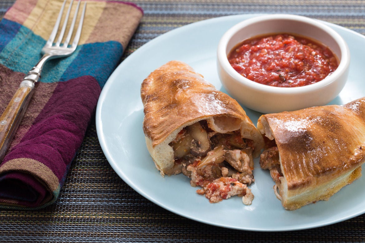 Recipe Mushroom & Ricotta Calzones with Thyme & Spicy Marinara Sauce