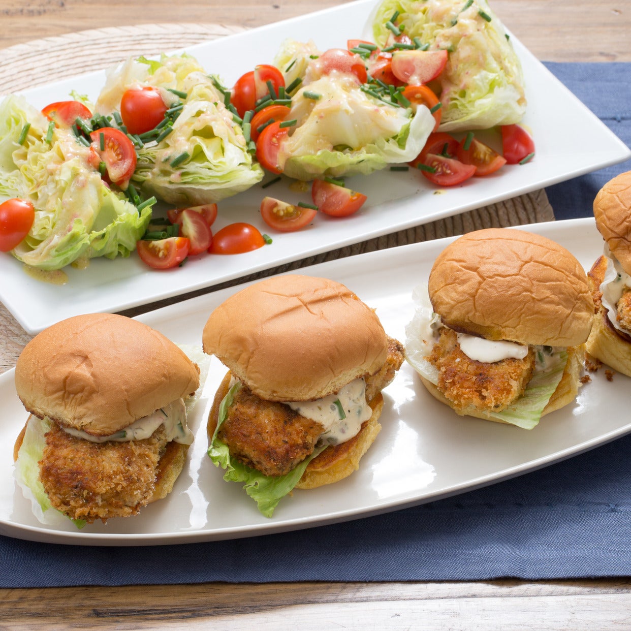 Recipe Crispy Cod Sandwiches with Tartar Sauce & Iceberg Wedge Salad