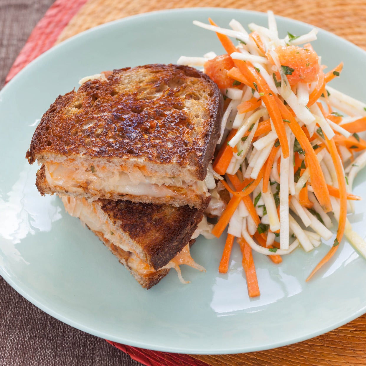 Recipe Tempeh Reuben Sandwiches on Rye with Carrot & Celery Root Salad