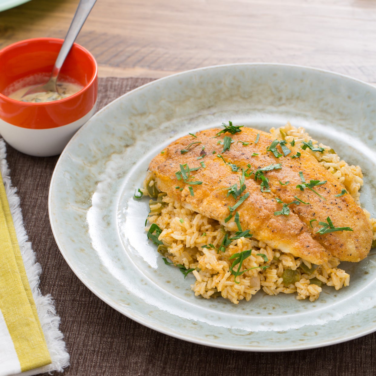 Recipe Crispy Cajun Catfish with Dirty Rice & Spicy Remoulade Blue Apron