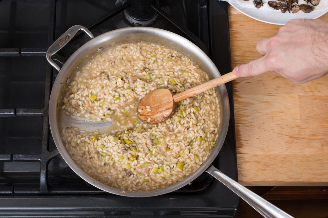 Recipe Mixed Mushroom Risotto with Porcini Broth, Leek & Chives Blue