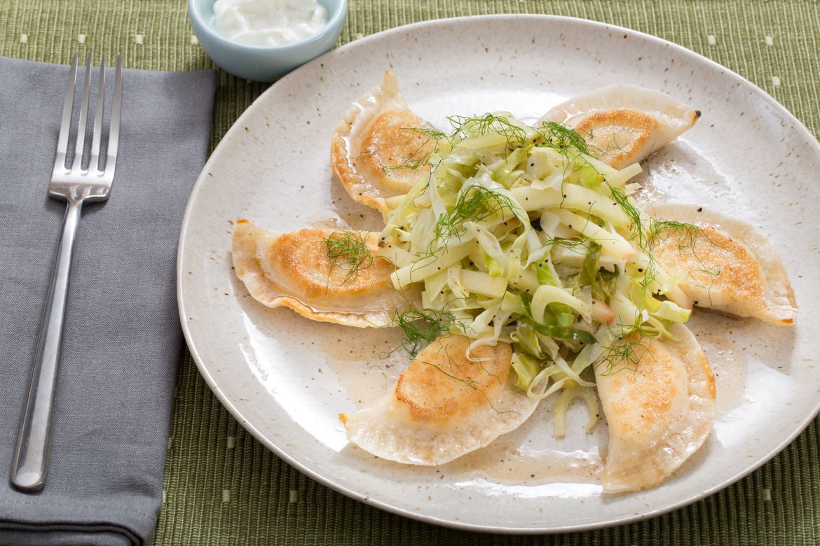 Recipe Crispy Ricotta Pierogi with Warm AppleCabbage Salad & Browned