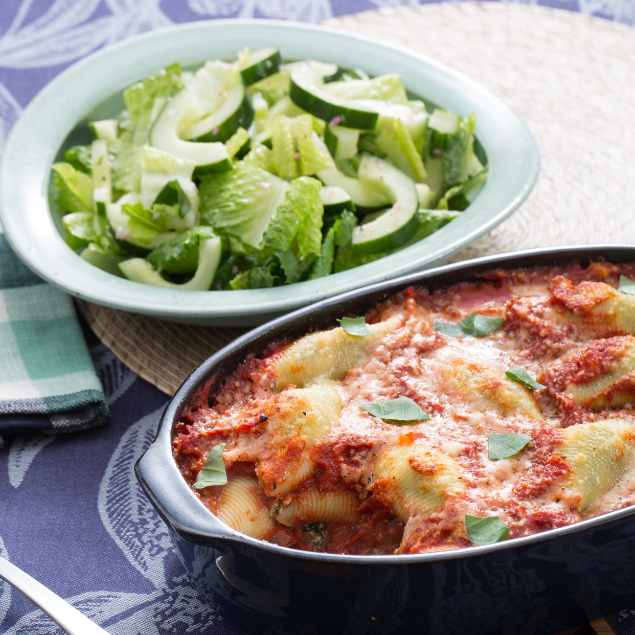 Recipe Spinach & RicottaStuffed Shells with Tomato Sauce & Romaine
