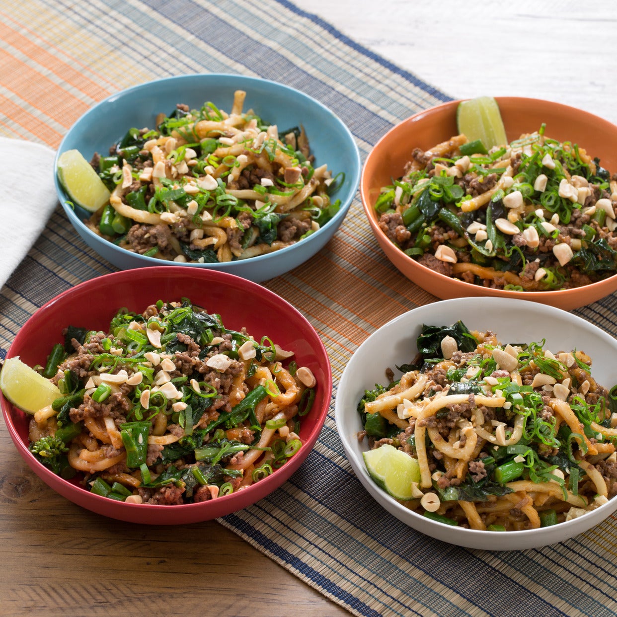 Recipe StirFried Beef & Udon Noodles with Gai Lan & Thai Basil Blue
