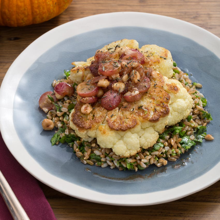Recipe Roasted Cauliflower Steaks with Browned ButterGrape Sauce